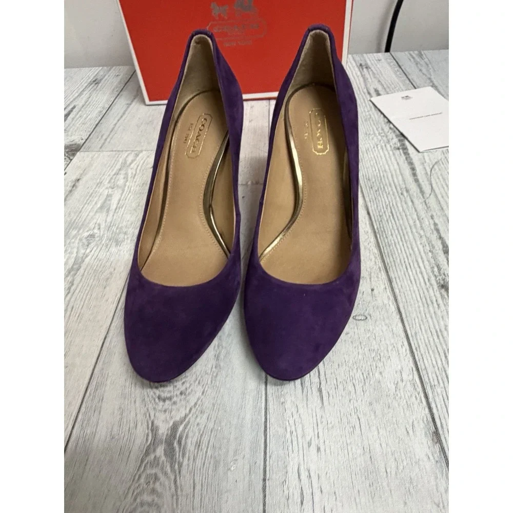 Coach Nala Size 5.5B Womens Purple Stiletto Heels Kid Suede Leather Deep Plum